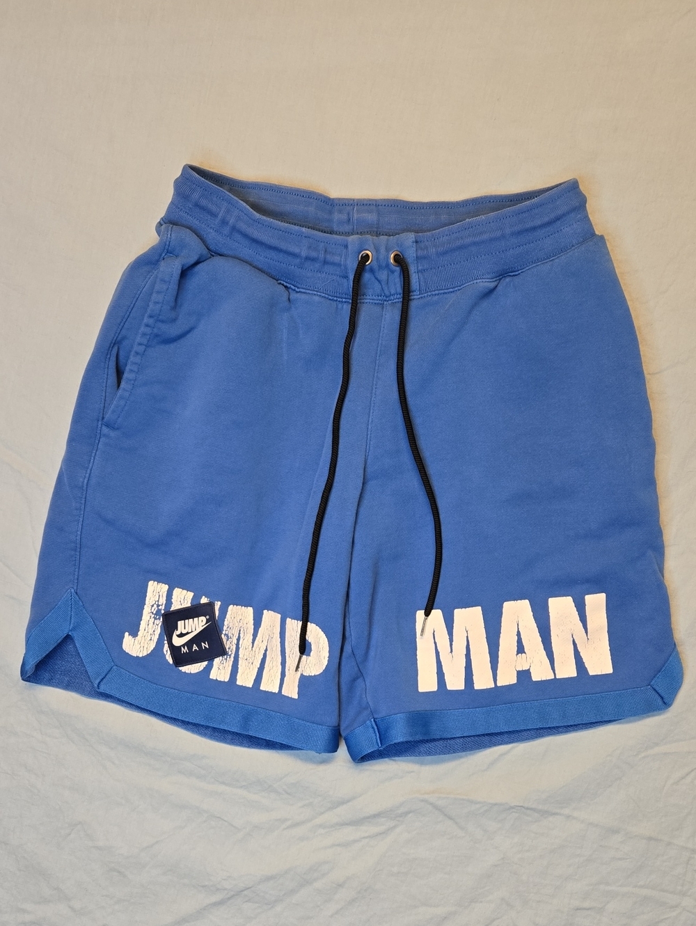 Air Jordan Jump Royal Blue Sweat Pant Shorts with White Spellout Logo Y2K
